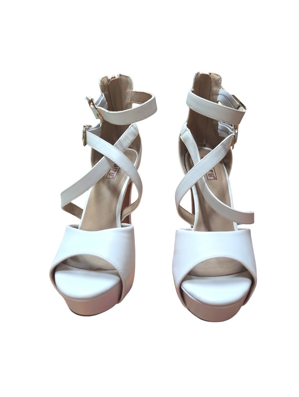 Women's White Strappy Platform Heels